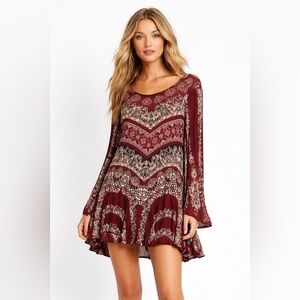 Free People Burgundy Mini Boho Dress with pockets M